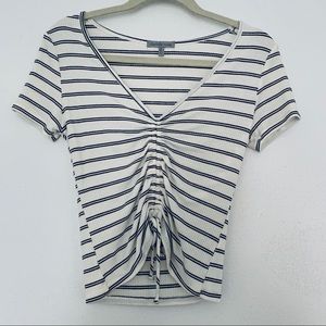 Cinch ruched v neck striped crop top NWOT